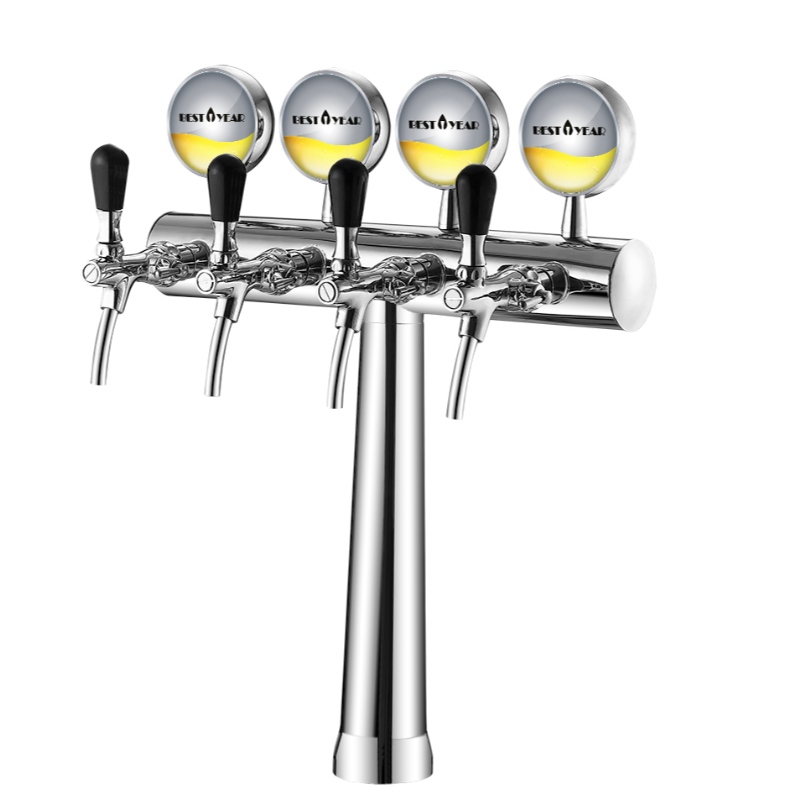 4 way brass beer  tower with LED light with taps